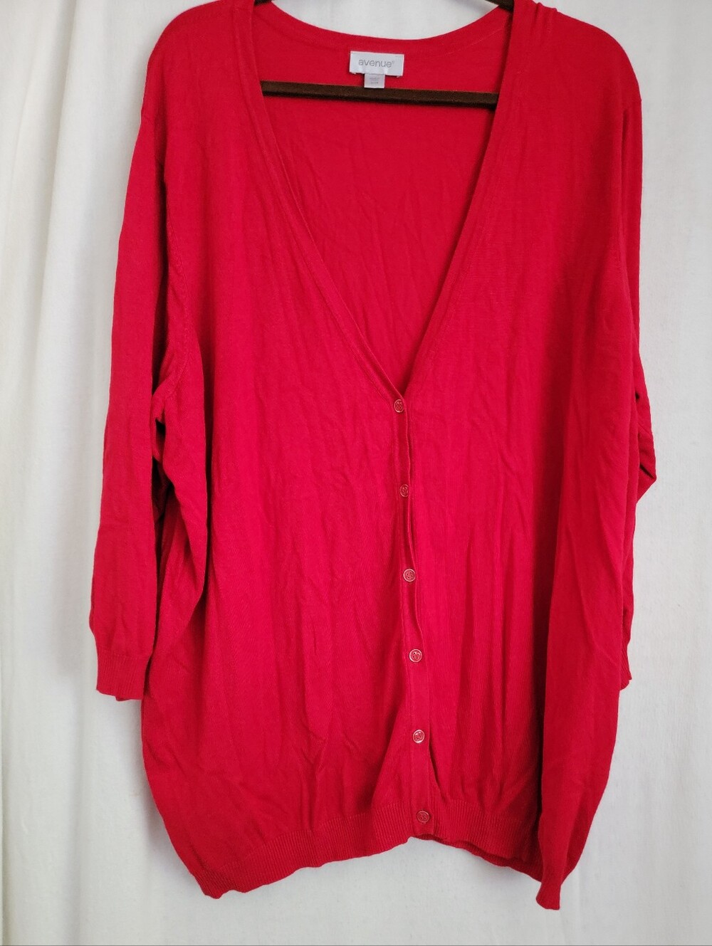 Avenue Bright Red V-Neck Button Cardigan